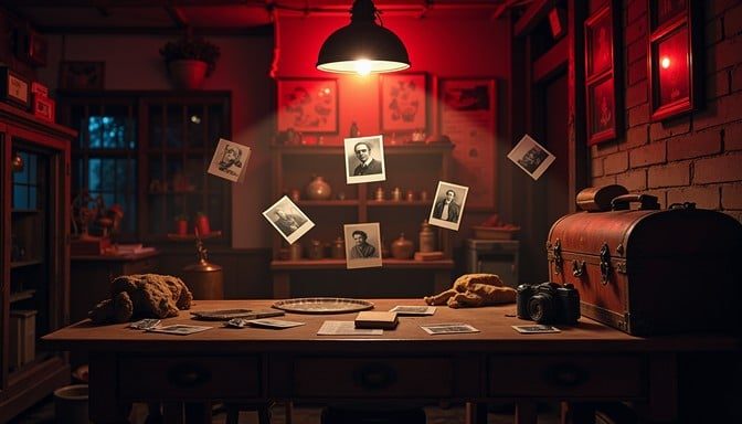 Vintage darkroom table under red light